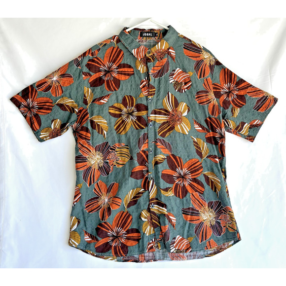 Jogal Men's Hawaiian Button Short Sleeve Shirt Flower Design - Picture 1 of 4